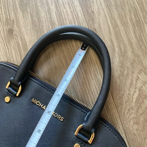 Michael Kors Black Saffiano Leather Satchel Bag Gold Hardware - Picture 11 of 16